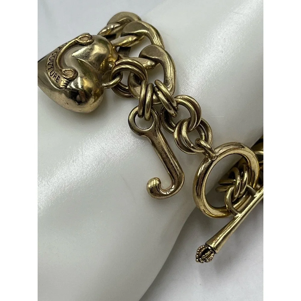 Juicy Couture Puffed Tennis‎ Racquet Scottie Dog Heart Toggle Gold Tone Bracelet